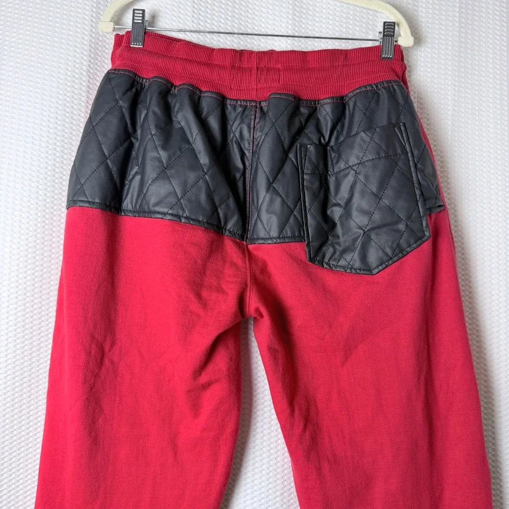 Parish Nation Joggers Men XL Red Streetwear Quilted Faux Leather Trim Moto Pants